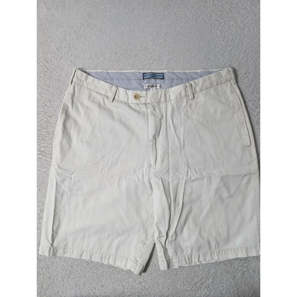Peter Millar Shorts Mens 36/9 Cream Flat Front‎ Cotton Twill Casual MC00B31